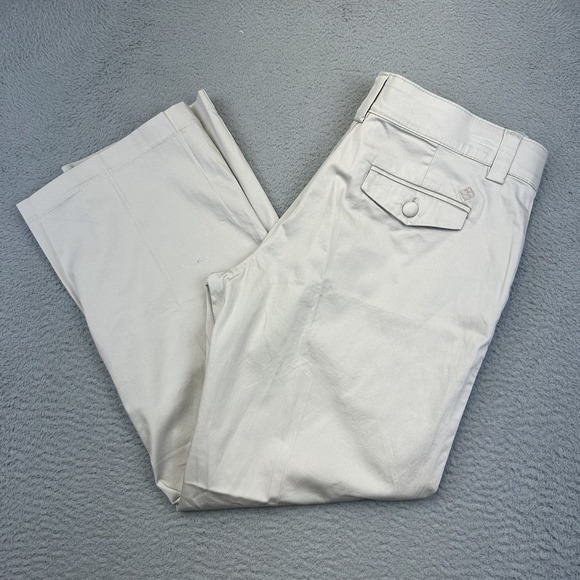 Lee Platinum Label Pants Womens 14 Petite Parchment Midrise Trouser Stretch Flaw - Picture 1 of 16